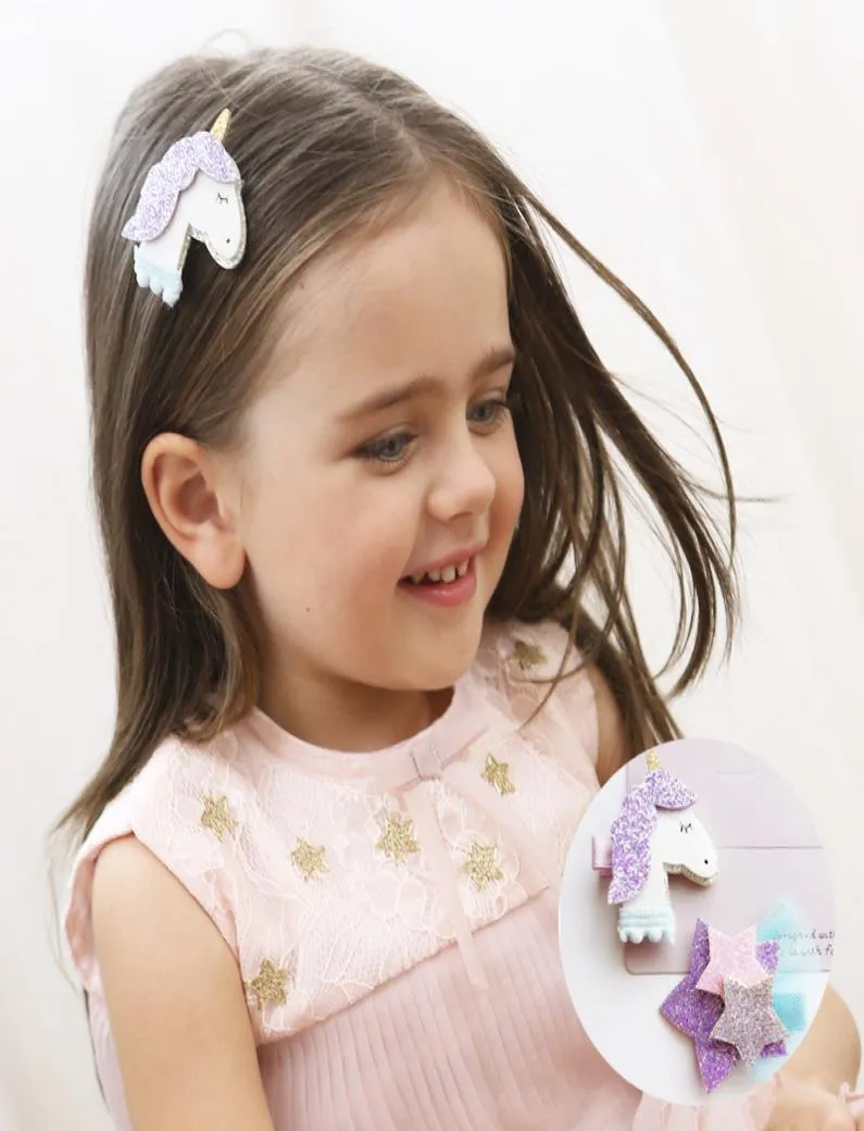 Neue Mode Mädchen Haar Clips Kinder Haarnadeln Nette Filz Glitter Sterne Einhorn Haarspangen Kinder Kinder Haar Zubehör8154078