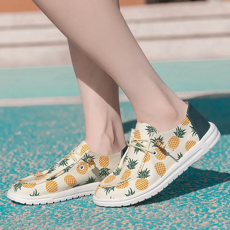 Flats Moda Tasarımcı Meyve Desen Tuval Ayakkabı Dışarı Rahat Yürüyüş Hafif Güzenli Düz Ayakkabılar Kadın Ücretsiz Nakliye
