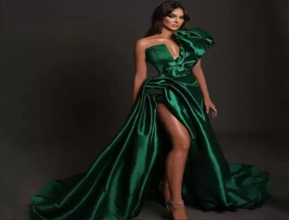 2023 Gracieful Green Afton Dresses One Shoulder Puffy Sleeveless Party Prom Banquet Custommade Side Split Floor Length Robe de M6539799