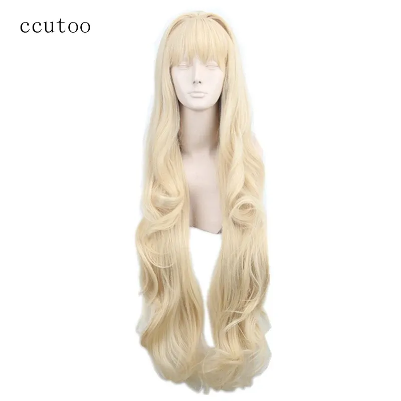 かつらccutoo volcaloid3 seeu、100cmライトブロンドカーリー長い合成ヘアコスプレコスチュームウィッグ耐熱繊維