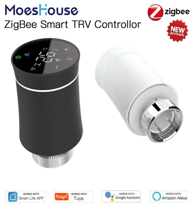 MoesHouse ZigBee Termostato Tuya Radiador Atuador Válvula Smart Programável TRV Controlador de temperatura Alexa Controle de voz New3045052