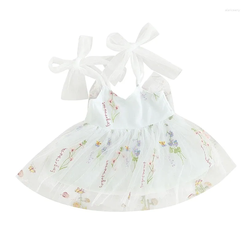 Robes de fille enfant en bas âge bébé robe de princesse sans manches broderie florale Tulle tenue d'anniversaire