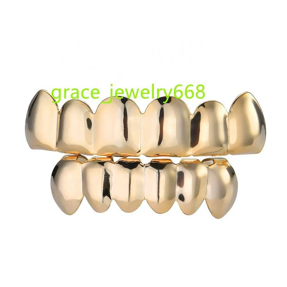 Set Hip Hop Grillz placcato oro pianura 6 denti superiore inferiore con oro rosa oro argento e nero Grillz per gioielli da uomo