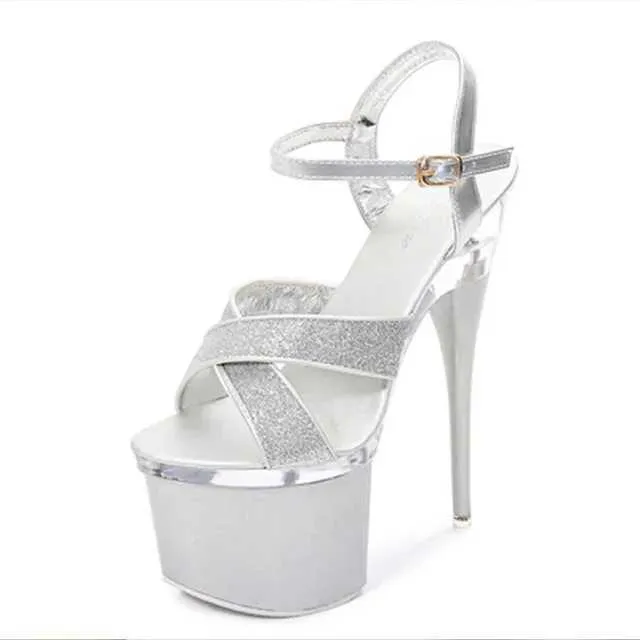 Robe chaussures femmes plate-forme bride à la cheville sandales sexy 18cm talons ultra hauts mode discothèque strip-teaseuse rose bande étroite stilettos d'été yne6 h240321