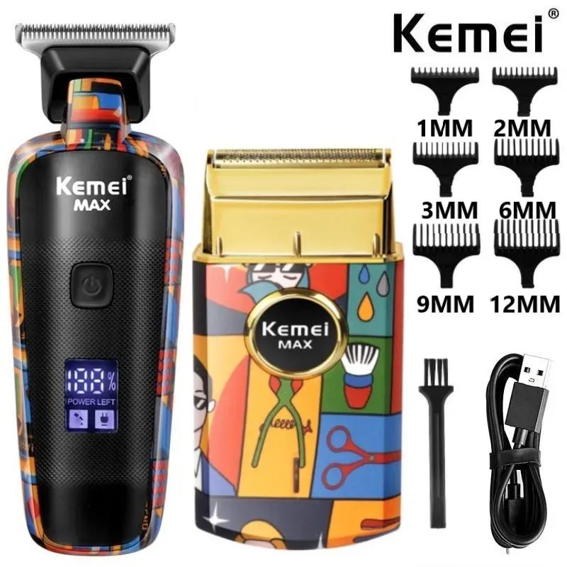 Trimmer Kemei Professional Barber Hair Clipper laddningsbar graffiti Electric Finish Cutting Hine Beard Trimmer Shaver Cordless Work