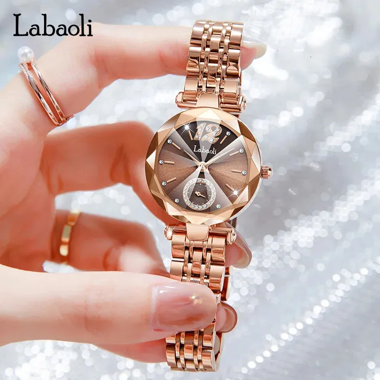 LAOBAOLI or Rose femmes montres pour dames en acier inoxydable Quartz femme horloge heure cadeau livraison directe 240305