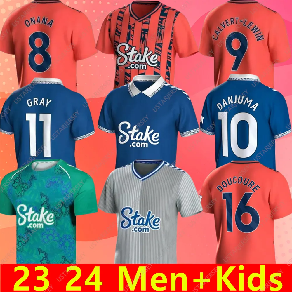 23/24 Onana Soccer Jersey 2023 2024 Beto McNeil Calvert-Lewin Godfrey قمصان Mens Y.Chermiti Everton Gray Doucoure Mykolenko Danjuma Football Uniforms Kids Kids