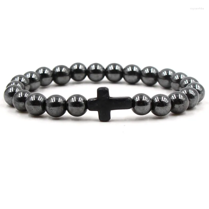 Urok Bracelets 15pcs krzyżowo -niebieski koraliki mężczyzn 8 mm hematytowe koraliki bransoletki dla kobiet jogi biżuterii