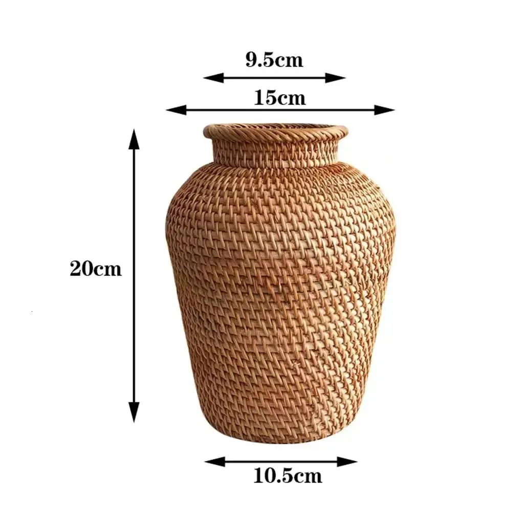 Rustic Style Home Decor Plant Flower Vase Wicker Vase Rustic Woven Rattan Vase Flower Basket Pot for Living Room Decoration