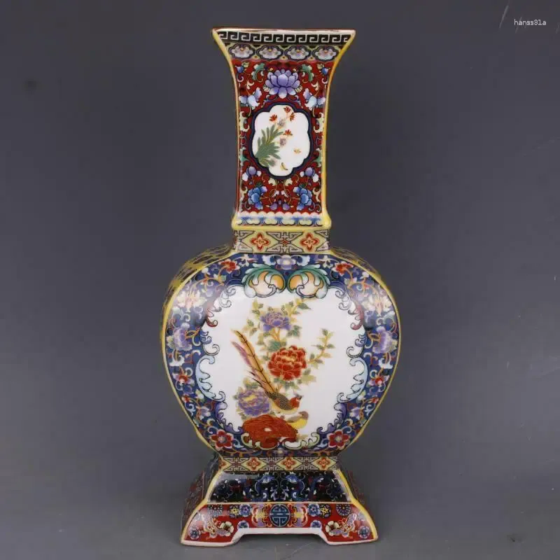 Бутылки Китайская цветная эмалированная фарфоровая ваза Цин Юнчжэн с цветами и птицами 11,02 дюйма