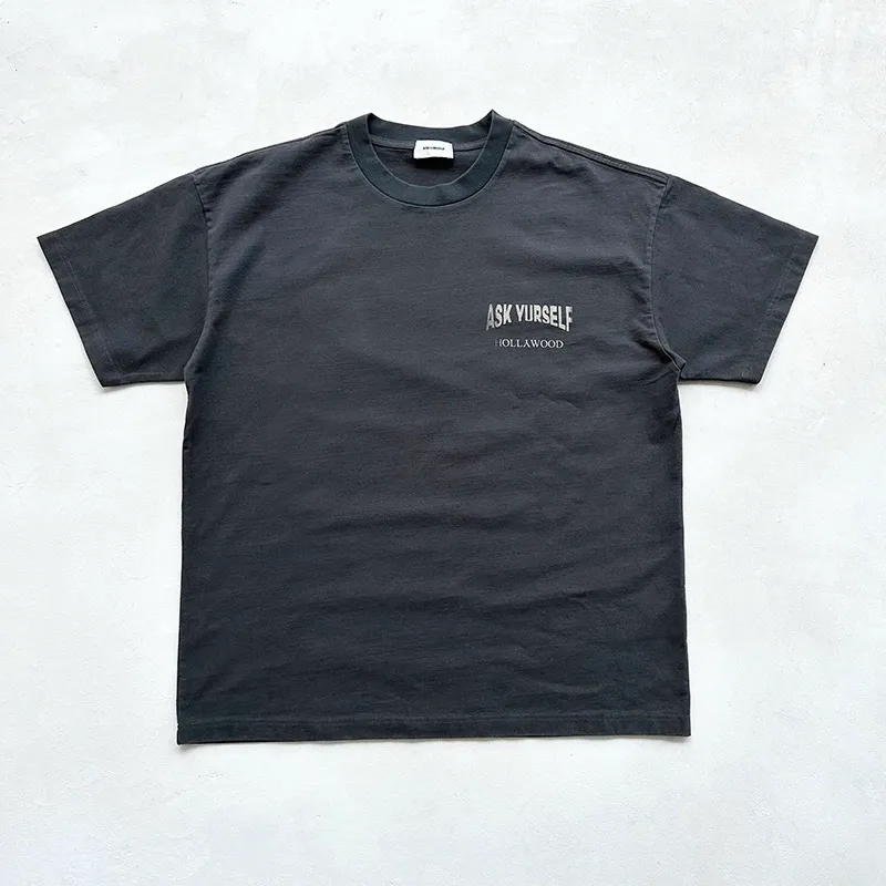 Schönes T-Shirt aus gewaschenem, schwerem Stoff für Herren und Damen, bedrucktes T-Shirt in Schwarz und Weiß