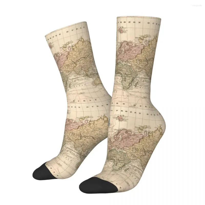 Meias masculinas inverno quente design louco unissex mapa vintage do mundo 1823 basquete absorvente de suor