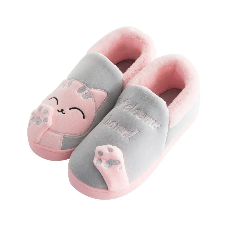 Boots Women Winter Home Slippers Cartoon Cat Shoes Nonslip Warm House Fur Slippers Indoor Bedroom Floor Cotton Slippers Shoes Men