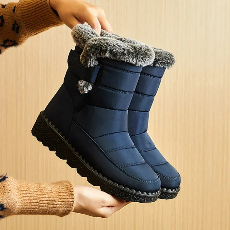 Laarzen waterdichte winterlaarzen voor vrouwen 2023 faux fur long pluche sneeuwschoenen vrouw platform enkel laarzen warme katoenen paren schoenen