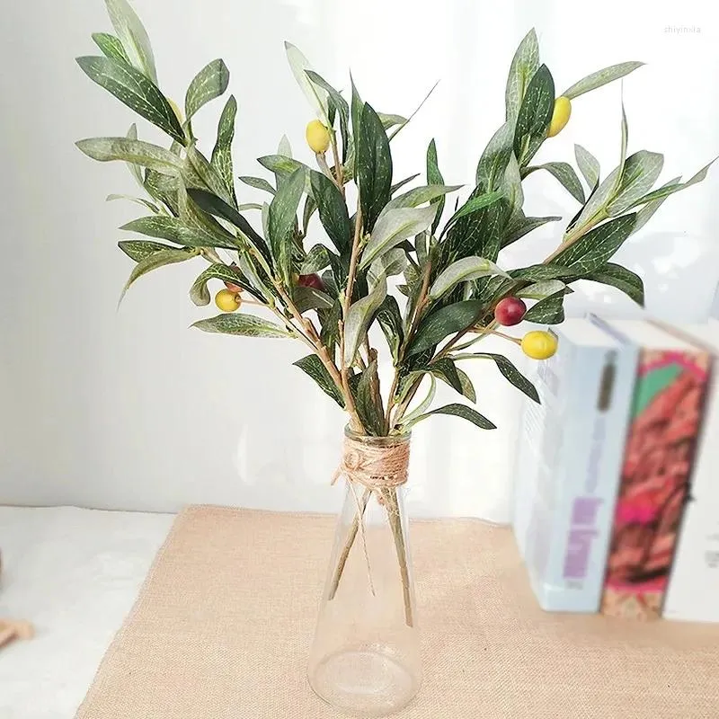 Flores decorativas missdeer 1pc ramos de oliveira artificial simulação folha verde planta festa de casamento desktop ornamento sala estar vaso