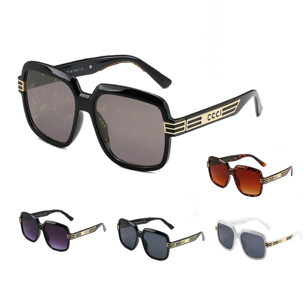 Designer solglasögon stora fyrkantiga ramar glasögon linjedekorationslinser UV -skydd strand som kör unisex semesterglasögon