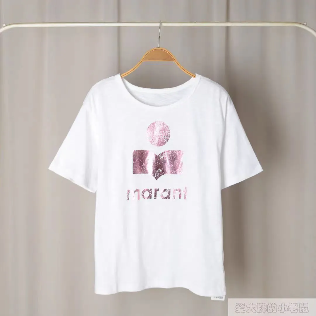 24SS Isabel Marant Novo nicho Marant Designer camiseta Hot Lip Print Versátil Redonda Algodão Logo Pollover Marant Polos de mangas curtas T 869