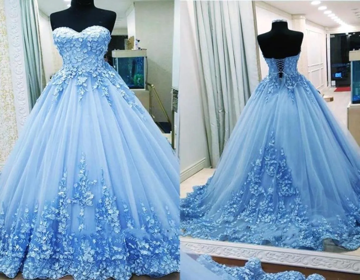 Nouvelle robe de bal robes de soirée chérie Appliques Tulle dos nu pansement bleu clair robes de bal robes de Quinceanera doux 16 robe7594631