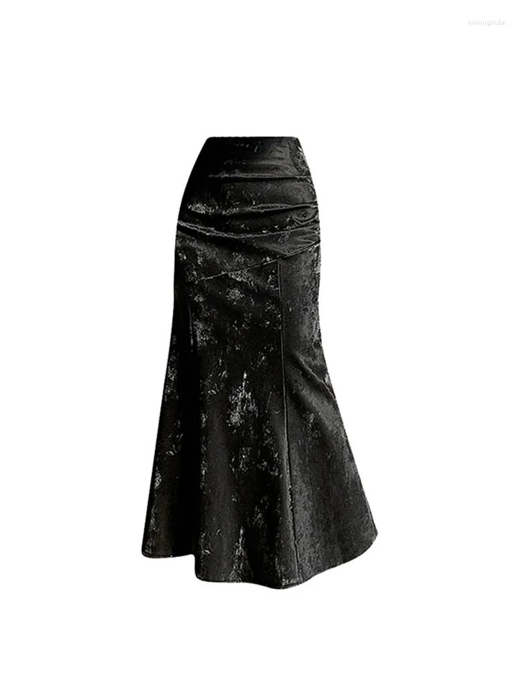 Kjolar kvinnors svarta gotiska kjol vintage koreansk trumpet harajuku y2k 90s estetik a-line långa 2000-tal kläder sommaren 2024