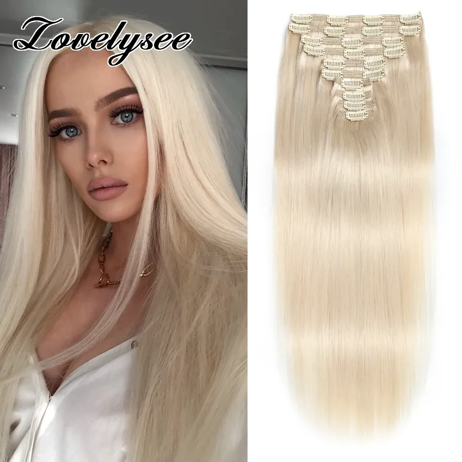 Extensies 10 stuks clip-in extensions van echt haar 200 gram recht natuurlijk lichtbruin honing ombre Europese haarstukken voor vrouwen met clips