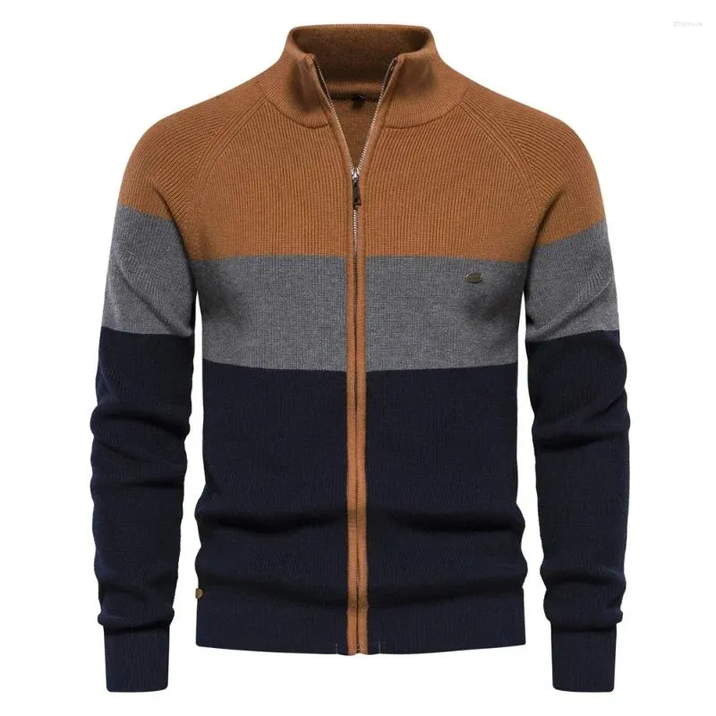 Carpets Autumn Winter Patchwork Sweater For Men Zipper Cardigans High Quality Youth Cotton Clothing B01691