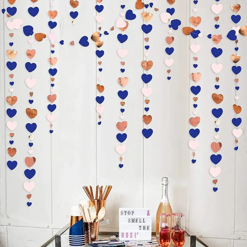 Party Decoration 13ft Valentines Day Navy Blue Pink Rose Gold Love Heart Garland hängande streamer för kön avslöja baby shower