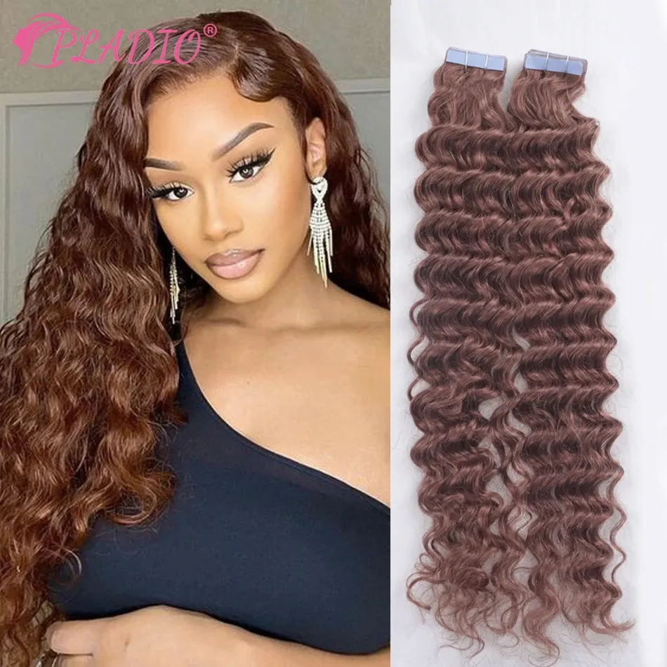 Extensions Pladio Deep Wave Hair Tape In Human Hair Extensions 10 PC/Set Clip in Brasilian Remy Hair for Women 1226 Inches Free Shiping