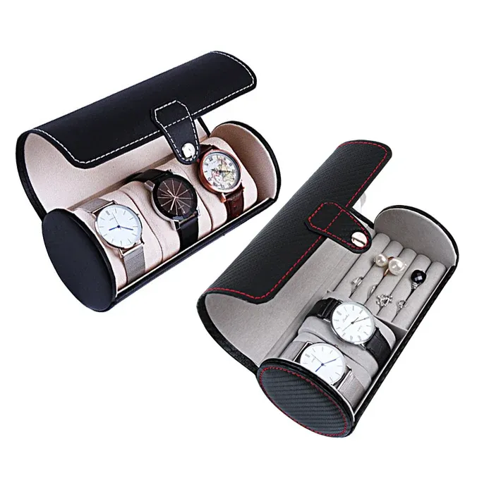 Hüllen Tragbare Reise-Uhrenbox, 2 Slots, Uhren-Organizer, Aufbewahrung, Leder, Ring, Ohrringe, Schmuck, Aufbewahrungsbox, Horloge-Box