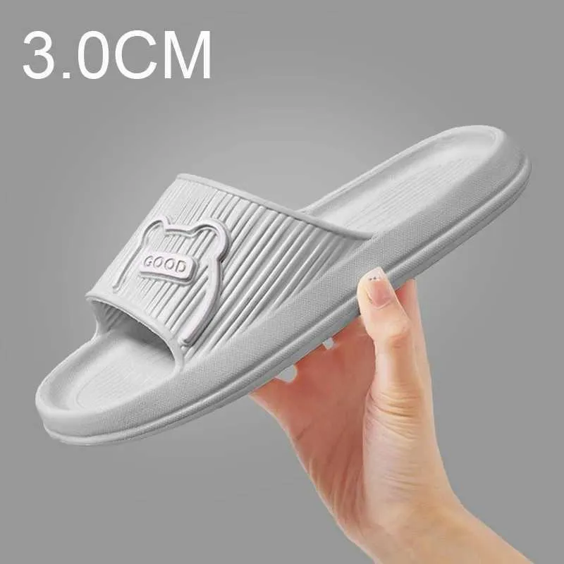 Slippers Couple Summer Beach Slides Women Cartoon Bear Flip Flops Men Thick Sole Indoor Bathroom Anti-Slip Sandals Ladies Shoes021 H240322