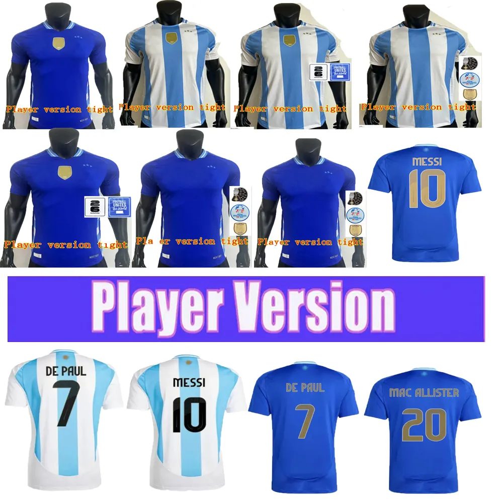 Argentine Soccer Jersey Alvarez Copa 24 25 Version Player 2024 2025 Dybala Martinez MessiS Maradona de Paul Chemise de football Hommes Kit Ensembles Uniformes Di Maria