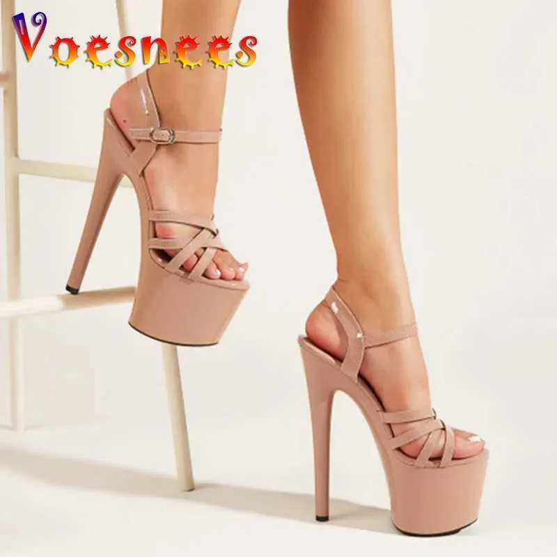 Scarpe eleganti europei e americani tacchi alti 17 cm 2023 Summer Nuovi sandali a banda stretta sexy cazzo di fibbia slim womens H240325