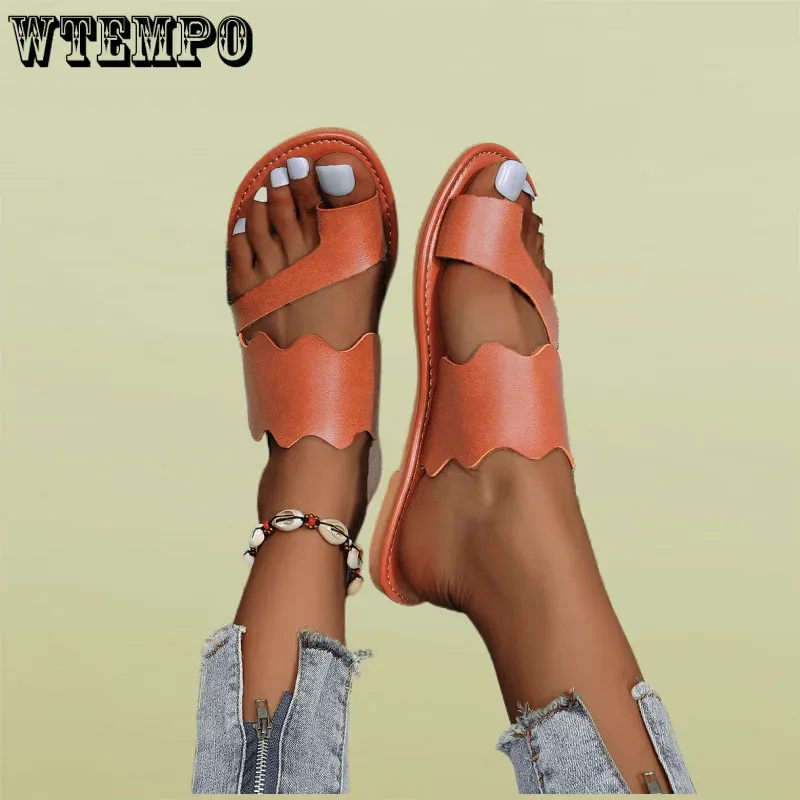 Sandales Wtempo Summer Femmes Flats Cliptoe Slippers Chaussures Fashion Rome Sandals Slingback Slide Flipflops Wholesale Dropshipping
