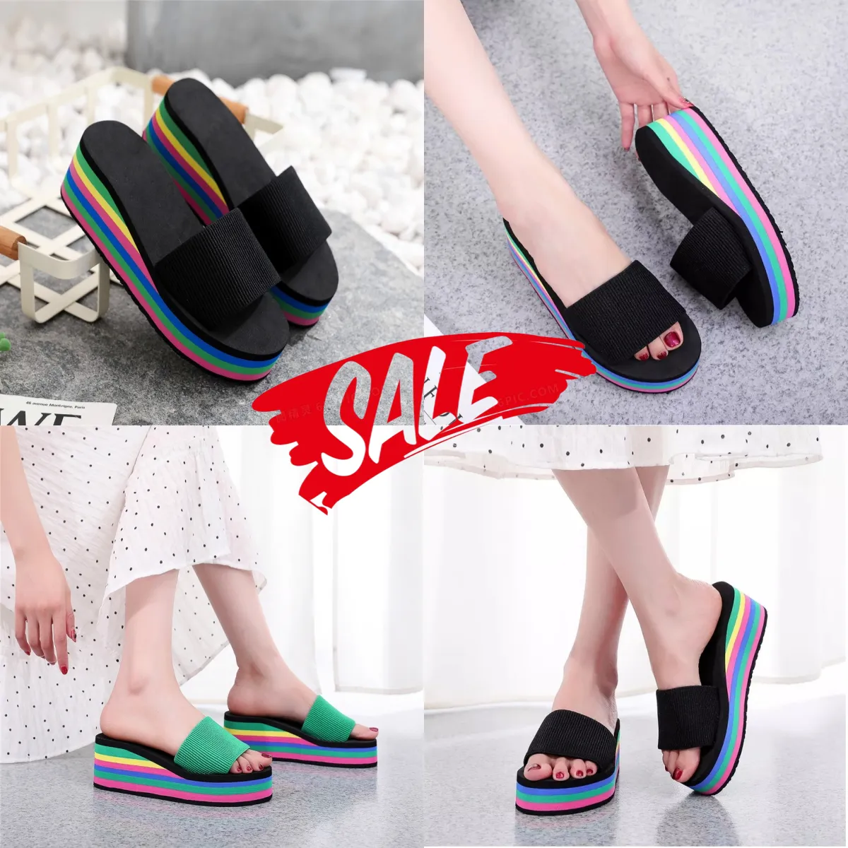 2024 Hot-Selling Women's Summer Heel flerfärgad sandalkvalitet Fashion Slippers Tryckt vattentäta plattforms tofflor strand tofflor gai storlek 36-41