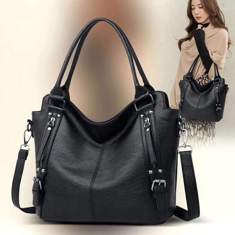 Totes Bag Women's 2024 Style Leather Motorcycle Fashion Atmosphere Workplace Diaper Cowhide Hand Shoulder-