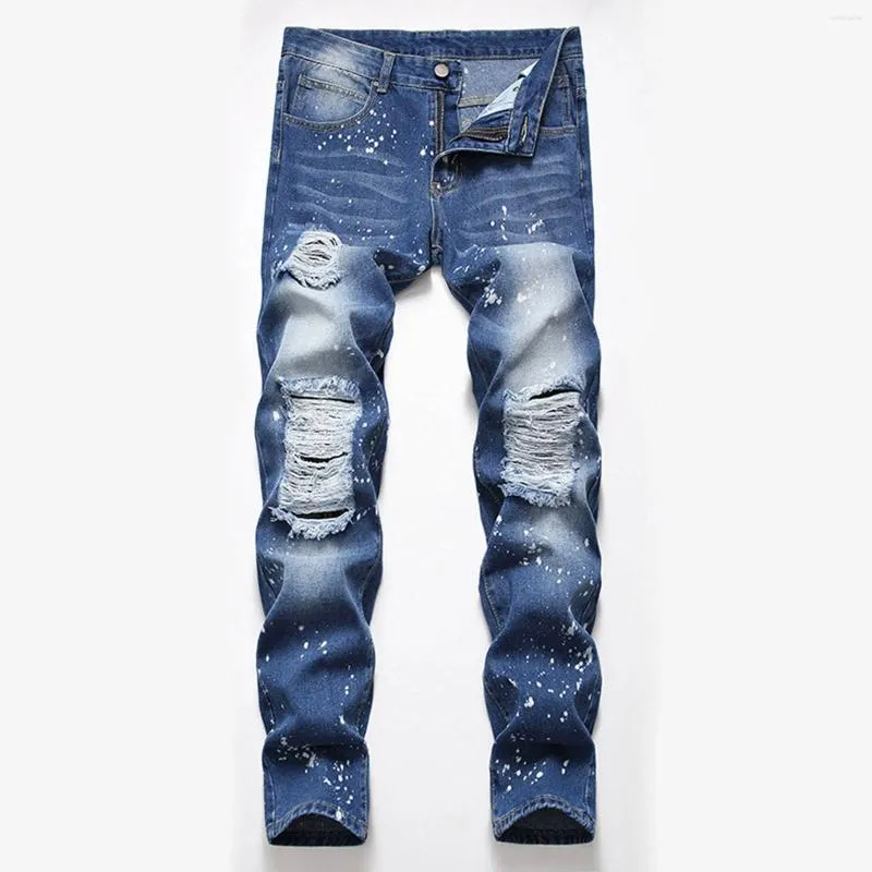 Jeans pour hommes printemps et été décontracté déchiré jambe droite pantalon de mode hommes vêtements minces E Motion Fit