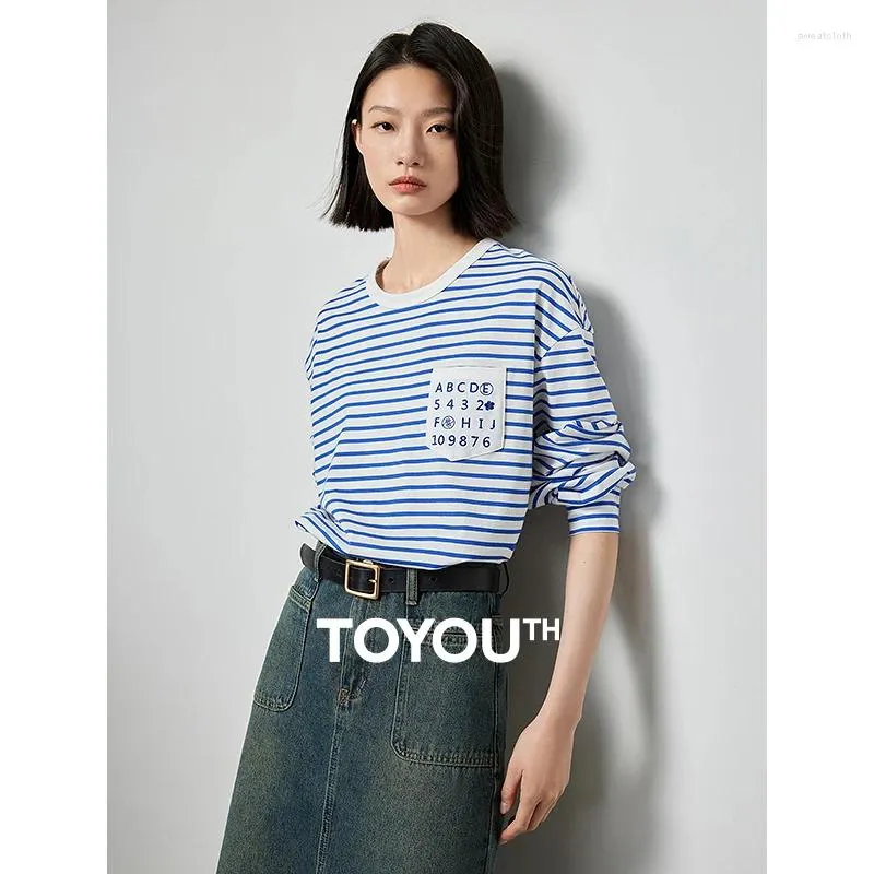 Koszule kobiet Toyouth Women Tee Tops 2024 Spring Letter Printed Pocket Count Collar Bawełniany biały biały