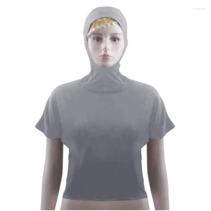 Etniska kläder muslimska kvinnor vanlig färg toppar huva kort ärm blus strandkläder islamisk botten skjorta arabiska hijab t-shirts