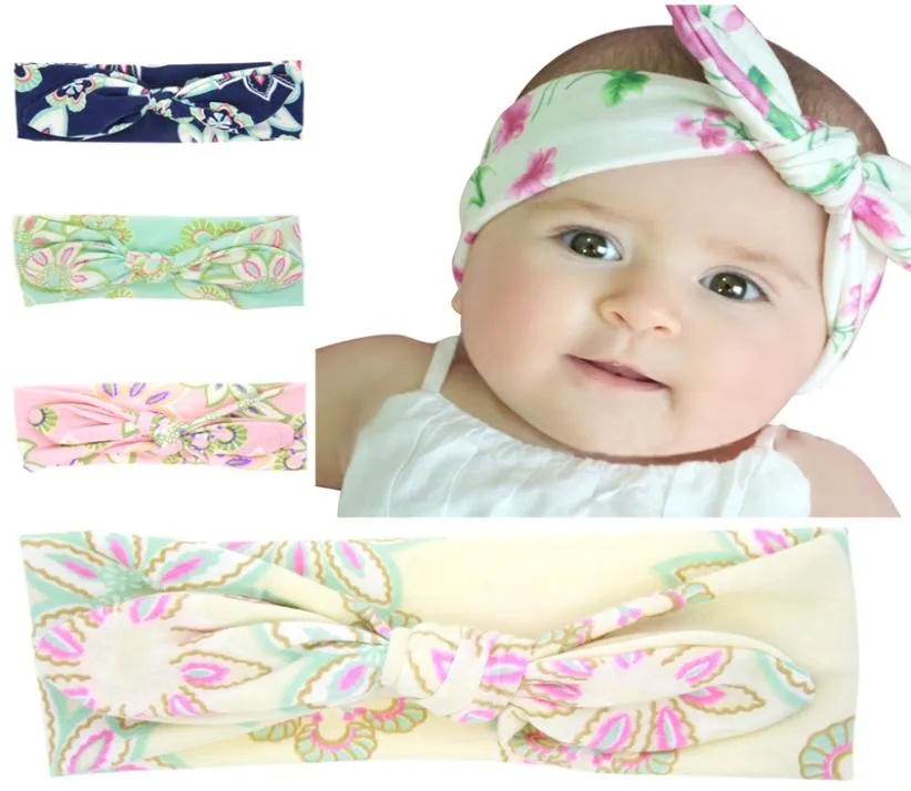 Mode Baby Bunny Ohr Stirnbänder Kinder Mädchen Turban Geknotet Floral Haarbänder Neugeborenen elastische Baumwolle Stirnband Kopfbedeckungen Haar accessor2099196