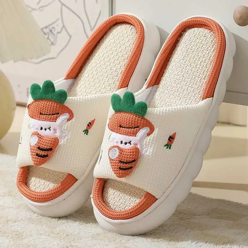 Slippers Hot selling womens milk cow linen slider seasonal mens indoor sandals adult cartoon couple cute breathable home shoes H2403256