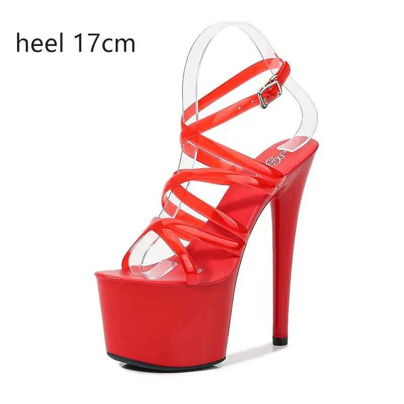 Elbise Ayakkabı 2022 Yaz 15cm 17cm 20cm Şeffaf PVC kayış sandaletleri Kadın Yüksek Topuklu Platform Kadın Çapraz Büyük Boy 43HBW4 H240321