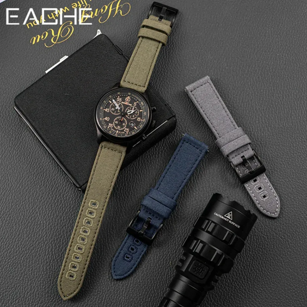 EACHE – bracelets de montre en toile de tissu, en cuir véritable, avec barre à ressort à dégagement rapide, bande en toile de voile verte 240313