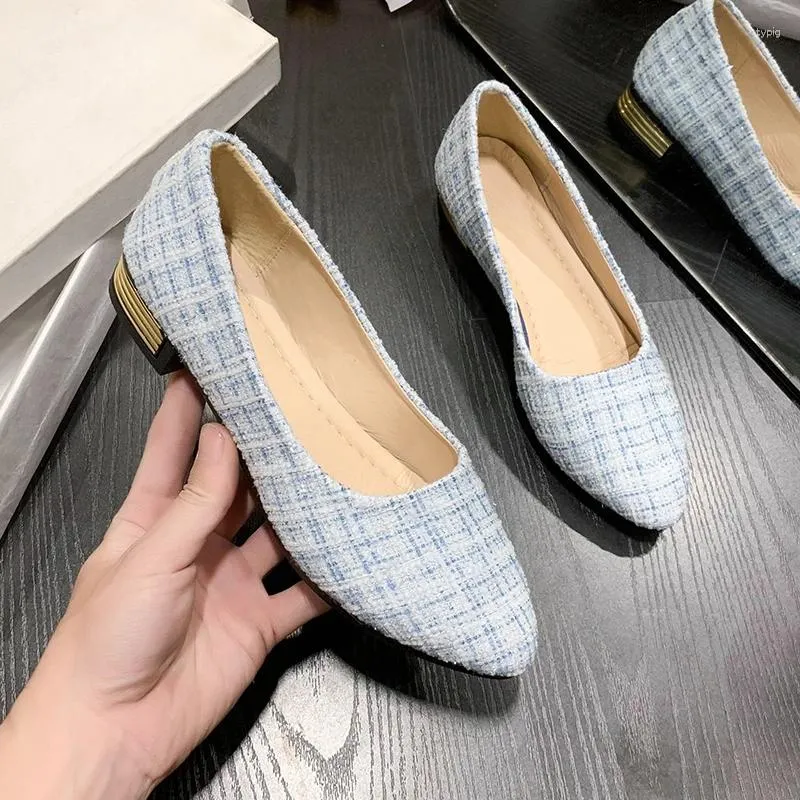 Casual Shoes 2024 Fashion Ballet Flat Women 2,5 cm häl icke-halklägenheter glid på svart spetsig tå höst komfortbal storlek 35-42