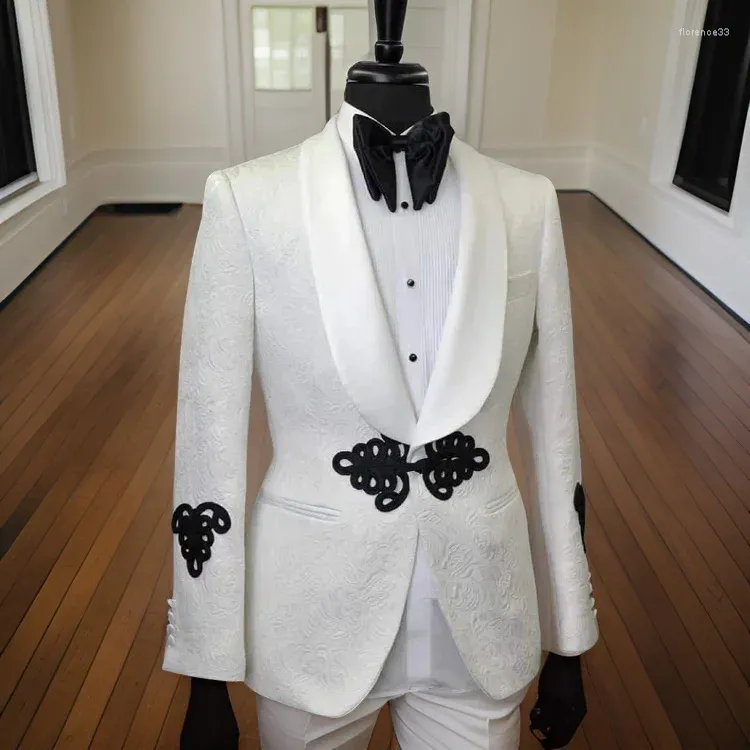 Mäns kostymer Floral Suit Jacket för män Dinner Party Jacquard Groom Wear Shawl Lapel Wedding Blazer Prom Tuxedo Coat 1 PC 2024