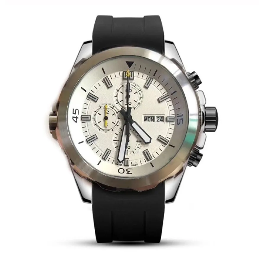 Designer Mens Sport Watch Japan Quartz Movement Chronograph Black Wristwatches Rubber Strap Man Pilot klockor berömda varumärke Wristwa217R