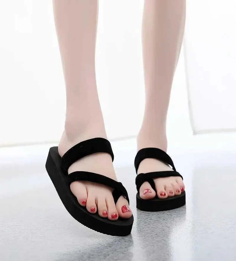 Тапочки Женские уличные легкие классные туфли на плоской подошве с флипом черные нескользящие базовые домашние сандалии для дивана 2022018EM6 H240322