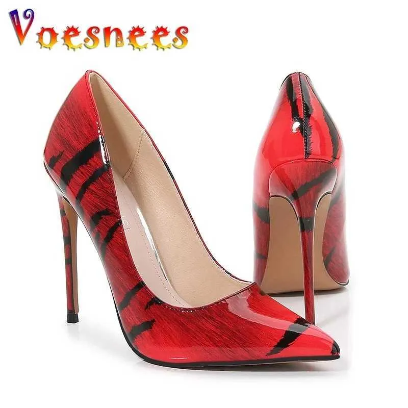 Sapatos de vestido Vermelho Impressão Mulheres Super Alto Salto Sapato Sexy Senhoras Pontilhadas Toe Stiletto Bombas Cores Misturadas Design 12cm Slip-on Party H240325
