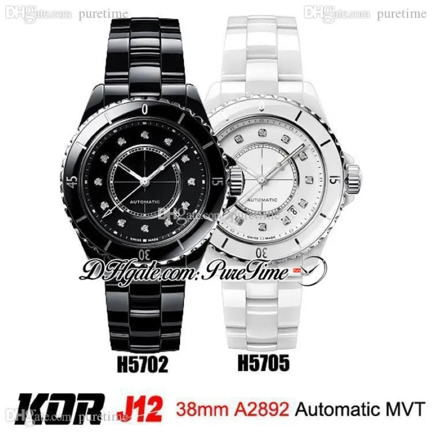 2021 Korf H5702 H5705 38mm A2892 자동 유니esx 남성 여성 Watch 강철 검은 흰색 세라믹 다이아몬드 브레이슬릿 에디션 266K