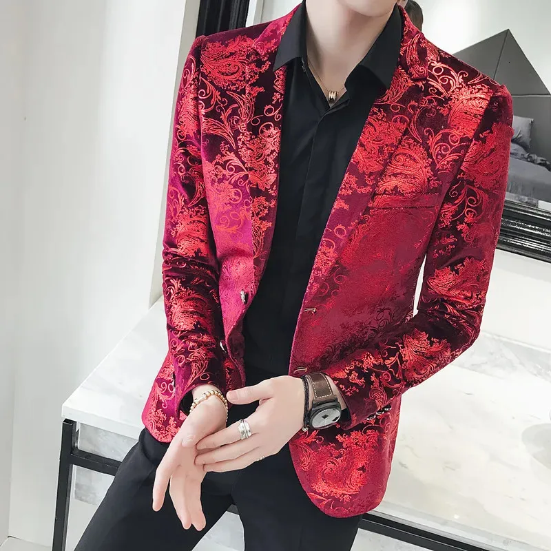 Mens Blazer Fashion Autumn Winter Clothing Męska kurtka do mokrej drukowanie swobodne Fancy Fancy Party Piger Brazzer Coat S-5xl 240318