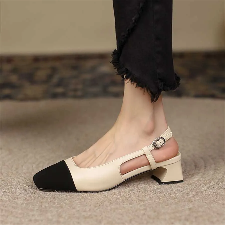 Nuovi sandali da donna Sandali estivi Donna Versatile francese Tacco medio Indietro Scarpe vuote Spesse singole 240228