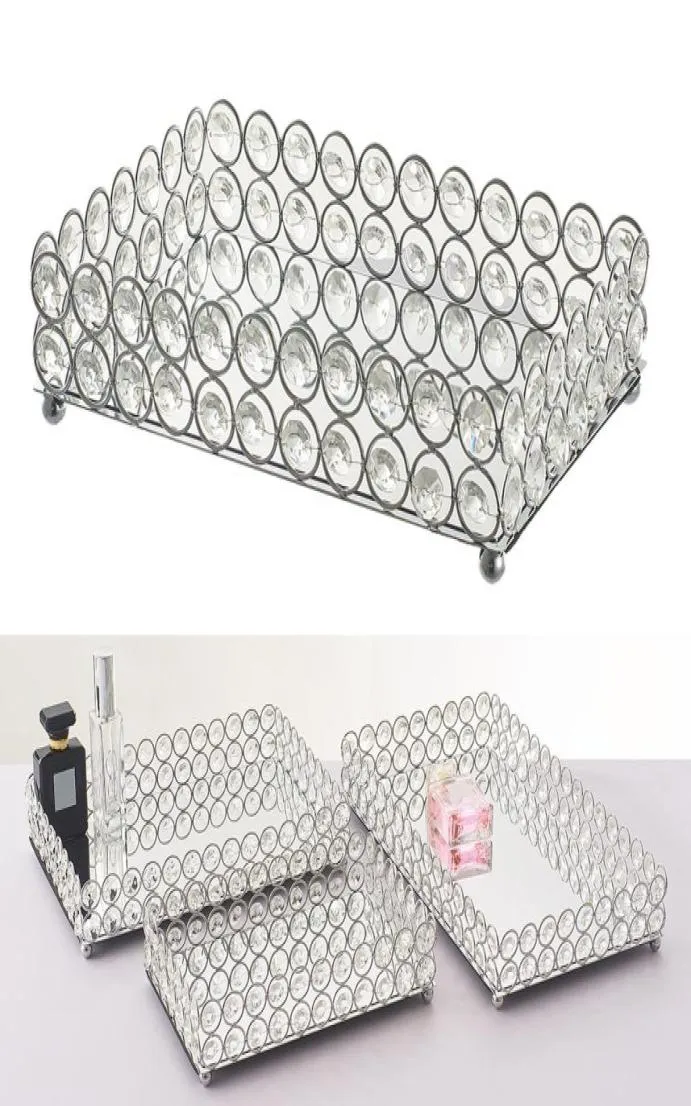 Crystal Makeup Organizer speglad Crystal Vanity Tray Dekorativ för parfymsmycken Makeup Badrumsarrangör Y11134702339